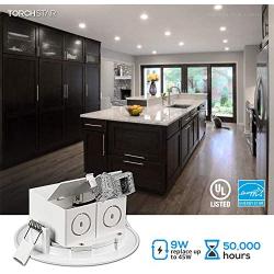 TORCHSTAR Ultra-Thin 4 Inch Recessed LED Downlight, Dimmable Integrated Junction Box, 9W=65W Eqv, 650lm, 5000K Daylight, Airtight, UL & Energy Star Listed, 5 Years Warranty, Pack of 4