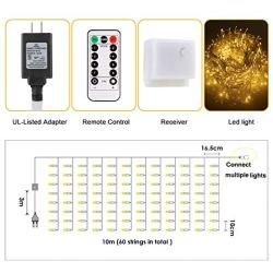 B-right Icicle Lights Outdoor, 32.8ft x 2.6ft 480 LED Christmas Lights Plug in Remote 29V 8 Modes LED String Lights for Christmas Bedroom Party Curtain Outdoor Indoor Wall Decorations, Warm White