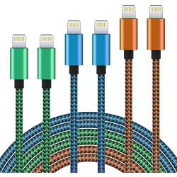 WUYA iPhone Charger, MFi Certified Lightning Cable 6 Pack - 3/3/6/6/10/10 FT Nylon Woven Fast Charging High Speed Data Sync Cord Compatible iPhone 11 Pro XS MAX XR XS X 8 7 Plus 6S 6 SE - Color