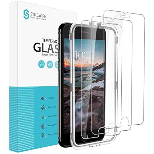 Syncwire Screen Protector for iPhone 8 Plus / 7 Plus [3-Pack], 9H Hardness Anti-Fingerprint Tempered Glass for iPhone 8 Plus/7 Plus [Screen-Alignment Frame Included, Bubble-Free, 3D-Touch Support]