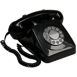 GPO 746 Push-Button 1970s-style Retro Landline Phone - Curly Cord Authentic Bell Ring - Black