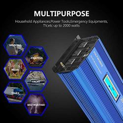 Power Inverter 2000w DC 12V to AC 120V Modified Sine Wave Inverter with LCD Display Remote Control 3AC Outlets Dual 2.4A USB Ports for Car RV Truck Boat by VOLTWORKS
