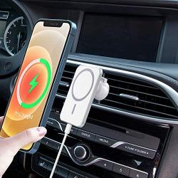 Magnetic Phone Car Mount,Magnetic Wireless Car Charger Compatible for iPhone 12 Series,Phone Car Holder with Stronger Vent Clip, Hands Free Cell Phone Holder for Car-White