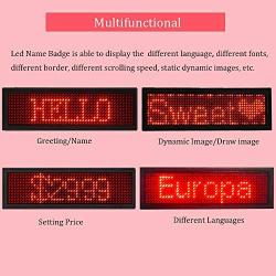 LED Name Sign for Business 44 x 11 Pixels and USB Programming Digital Display, Rechargeable LED Card Screen for Bar Hotel Party Supermarket School and Restaurant - LED Name Badge Red