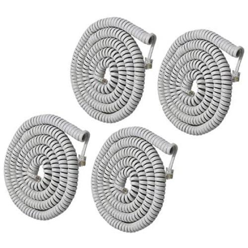 Telephone Phone Handset Cable Cord,Uvital Coiled Length 1.56 to 13 Feet Uncoiled Landline Phone Handset Cable Cord RJ9/RJ10/RJ22 4P4C(White,4 PCS)