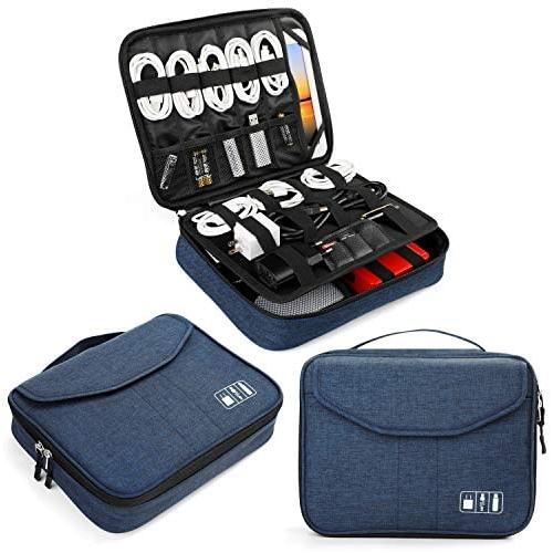 Electronics Bag, Jelly Comb Electronic Accessories Travel Cable Organizer Waterproof Cord Storage Bag for Cables, iPad (Up to 11),Power Bank, USB Flash Drive and More-(Black and Blue)
