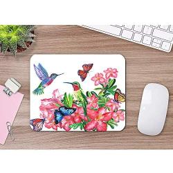 Moslion Hummingbirds Mouse Pad Watercolor Painting Butterflies Blossoming Flowers Colorful Gaming Mouse Mat Non-Slip Rubber Base Thick Mousepad for Laptop Computer PC 9.5x7.9 Inch