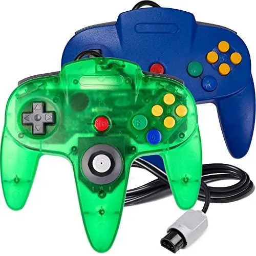 2 Pack N64 Controller, iNNEXT Classic Wired N64 Gamepad Joystick for Ultra 64 (Blue/Transparent Green)