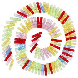BIHRTC 100pcs 1.4'' Mini Colorful Clear Plastic Utility Paper Clip Clothespins Clip Clothes Line Clips Photo Clips