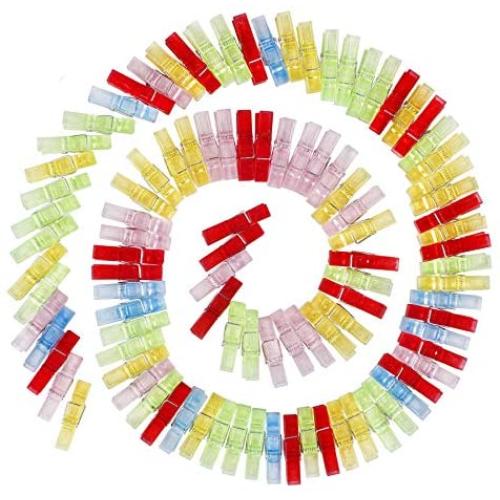 BIHRTC 100pcs 1.4'' Mini Colorful Clear Plastic Utility Paper Clip Clothespins Clip Clothes Line Clips Photo Clips