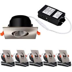 TORCHSTAR 3 Inch Gimbal LED Recessed Lighting with Square Trim, Dimmable Downlight with J-Box, 7W (50W Eqv.), CRI 90+, 3000K Warm White, ETL/Energy Star/JA8/T24 Certified, Satin Nickel, Pack of 6