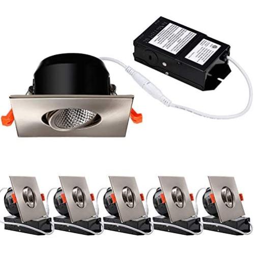 TORCHSTAR 3 Inch Gimbal LED Recessed Lighting with Square Trim, Dimmable Downlight with J-Box, 7W (50W Eqv.), CRI 90+, 3000K Warm White, ETL/Energy Star/JA8/T24 Certified, Satin Nickel, Pack of 6