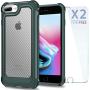 iPhone 8 Plus / 7 Plus Case with [ Screen Protector Tempered Glass x2Pack] SUPBEC Protective Phone Cover with Silicone PC+TPU Shockproof Rubber Heavy Duty Case for iPhone 8Plus / 7Plus Case-Green