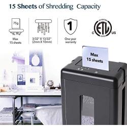 WOLVERINE 15-Sheet Super Micro Cut High Security Level P-5 Heavy Duty Paper/CD/Card Shredder for Home Office, Ultra Quiet by Manganese-Steel Cutter and 8 Gallons Pullout Waste Bin SD9520 (Black ETL).