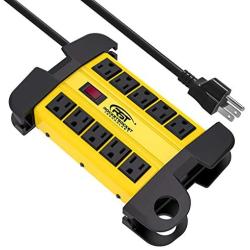 CRST 10-Outlets Heavy Duty Power Strip Metal Surge Protector with 15 Amps, 15-Foot Power Cord 2800 Joules for Garden, Kitchen, Office, School, ETL Listed(3165047) (10-Outlet, Yellow)