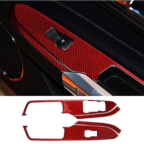 Charminghorse Real Carbon Fiber Interior Door Window Lift Switch Button Panel Decorative Frame Cover Trim Stickers for Ford Mustang 2015 2016 2017 2018 2019 Accessories (4 Pieces - Red)