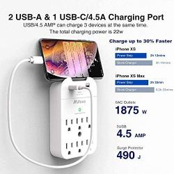 2 Pack Multi Plug Outlet Extender with 3 USB (2 USB-A 1 USB-C 4.5 A), 6 Outlet Surge Protector Power Strip, Wall Mount Adapter Tap with Phone Holder for Office Home (490 Joules, White)