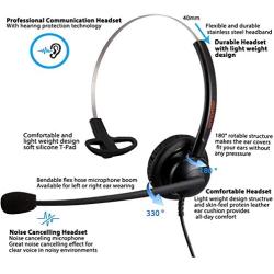 Emaiker Office Desk Phone Headset Single Ear RJ9 Call Center Telephone Headset RJ9 QD Cord with Noise Cancelling Microphone for Landline Phone IP Phones Yealik Sangoma Grandstream Akuvox Escene