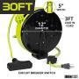 30Ft Retractable Extension Cord Reel with Breaker Switch & 3 Electrical Power Outlets - 16/3 SJTW Durable Green Cable - Perfect for Hanging from Your Garage Ceiling