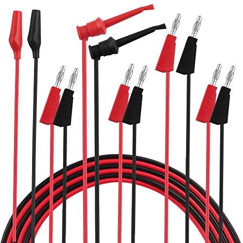 Micsoa Multimeter Leads, Electrical Test Lead Kit - Banana to Alligator Clips, Banana to Banana Plugs, Banana to Plounger Mini Hooks Multimeter Leads Set（3 Pair）