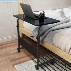 SDHYL 31.5 inches Adjustable Work Stand Mobile Side Desk with Tablet and Mobile Phone Slot Portable Workstation Student Desk Small Snack Table, Bed and Couch Desk, Black, S7-ZS-05#3-80B