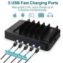 Charging Station for Multiple Devices 6 Short Mixed Charging Cables Multi USB Charger Station Organizer for Cell Phones Apple Samsung Tab Electronics Tech Gadget Gift -Black