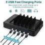Charging Station for Multiple Devices 6 Short Mixed Charging Cables Multi USB Charger Station Organizer for Cell Phones Apple Samsung Tab Electronics Tech Gadget Gift -Black