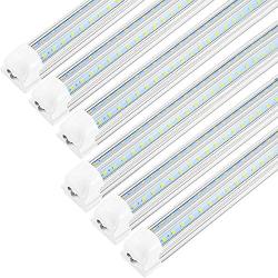 JESLED 8FT LED Shop Light Fixtures - 72W 9000LM, 6500K (Super Bright White), 8 Foot T8 LED Tube Light Fixture for Garage Warehouse, V Shape, High Output, with On/Off Switch, Plug and Play (6-Pack)