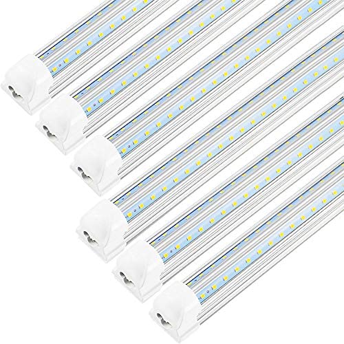 JESLED 8FT LED Shop Light Fixtures - 72W 9000LM, 6500K (Super Bright White), 8 Foot T8 LED Tube Light Fixture for Garage Warehouse, V Shape, High Output, with On/Off Switch, Plug and Play (6-Pack)