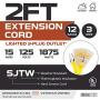 2 Pack of 2 Foot Lighted Outdoor Extension Cord with 3 Electrical Power Outlets - 12/3 SJTW Heavy Duty Yellow Extension Cable with 3 Prong Grounded Plug for Safety