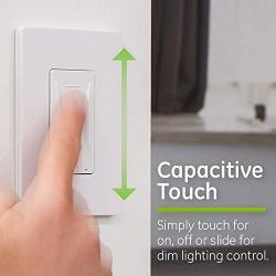 GE Enbrighten Z-Wave Plus Smart Touch Panel Dimmer Switch, Smooth Seamless Dimming, In-Wall, Includes White and Lt. Almond Paddle, Zwave Hub Required, Works with SmartThings, Wink, Alexa, 14289