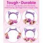 FosPower Kids Headphones with LED Light Up Cat Ears 3.5mm On Ear Audio Headphones for Kids with Laced Tangle Free Cable (Max 85dB) - Hot Pink/Purple