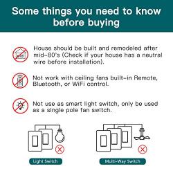 Treatlife Smart Ceiling Fan Control, 4 Speed Fan Switch for Ceiling Fan, Neutral Wire Required, Smart Home Devices that Works with Alexa and Google Home, Remote Control, Schedule, No Hub Required