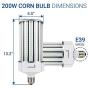 Hyperikon LED Corn Bulb Street Light E39 Mogul Base UL, 200 Watts, Crystal White