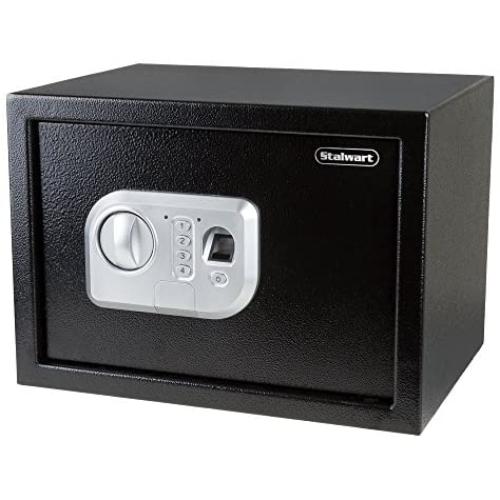 Stalwart Electronic Safe with Fingerprint Lock for Business or Home –Key or Biometric Entry Digital Wall or Floor Mount for Jewelry, Cash, and More