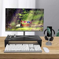Monitor Stand Riser (Hide Full Size Keyboard), ABPBP Wood TV PC Desktop Computer Monitor Screen Riser for Desk, Ergonomic Laptop Printer Stand TV Shelf (Tool-Free Assembly) (Black Walnut)