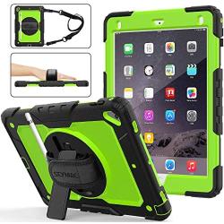 SEYMAC stock Case for iPad 6th/5th Generation, [Full-Body] Protection with 360 Degrees Rotating Stand [Pencil Holder] Hand Strap for iPad 5th/6th/ Air 2/ Pro 9.7(Green+Black)