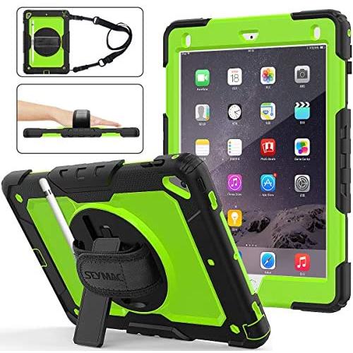 SEYMAC stock Case for iPad 6th/5th Generation, [Full-Body] Protection with 360 Degrees Rotating Stand [Pencil Holder] Hand Strap for iPad 5th/6th/ Air 2/ Pro 9.7(Green+Black)
