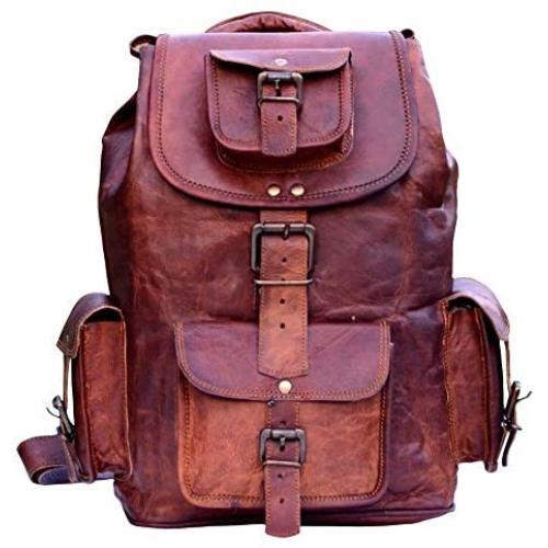 Rustic Vintage Leather Backpack Travel rucksack knapsack daypack Bag for men women Brown (16 x 8 x8 inches)