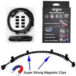 PC RGB LED Strip Light, Easy Install with 8pcs Strong Magnetic Clips, Black Silicone Housing 2PCS Strips 42LEDs for 12V 4-Pin RGB LED Header, ASUS Aura RGB, MSI Mystic Light, Gigabyte RGB Funsion M/B