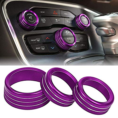 ToolEpic for Dodge Challenger Charger Accessories 2015-2021 and for Ram 1500 2013-2018 - Decor Trim Rings Set of 3 - Best Aluminum Alloy Crazy Purple - Air Conditioning Volume Radio Button Knob Cover