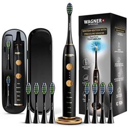 WAGNER Switzerland WHITEN+ Edition. Smart Electric Toothbrush with Pressure Sensor. 5 Brushing Modes and 3 Intensity Levels, 8 Dupont Bristles, Premium Travel Case. (Charcoal Black)