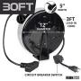 30Ft Retractable Extension Cord Reel with Breaker Switch & 3 Electrical Power Outlets - 16/3 SJTW Durable Black Cable - Perfect for Hanging from Your Garage Ceiling