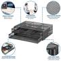 MOUNT-IT! Mesh Computer Monitor Stand Riser [Metal] Desk Organizer with Two Pullout Storage Drawers for Desktop, Laptop, and Printer Accessories and Office Supplies (Black)
