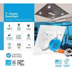 PARMIDA 4 inch Dimmable LED Square Recessed Retrofit Lighting, Easy Downlight Installation, 9W (65W Eqv.), 600lm, Ceiling Can Lights, Energy Star & UL-Listed, 5 Year Warranty, 5000K - 12 Pack