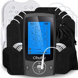 Independent Dual Channel TENS EMS Unit of Ohuhu, AS8012 TENS and Powered Muscle Stimulator with 20 Massage Modes for Pain Relief, Rechargeable Electronic Massager 24 Pads, Matte Black Valentines Day