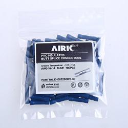 AIRIC Blue Butt Connectors Crimp 100pcs 16-14AWG Butt Connector Fully Insulated PVC Butt Splice Wire Connectors, 16-14 Gauge