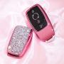 Royalfox(TM) Luxury 3 4 Buttons 3D Bling Smart keyless Entry Remote Key Fob case Cover for Mercedes-Benz E-Class S-Class W213 2016 2017 2018 2019,with Keychain (Pink)