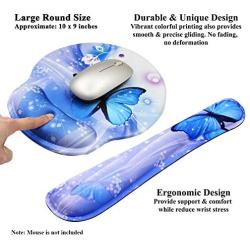 Meffort Inc Mouse Pad Wrist Support & Gaming Keyboard Wrist Pad Combo Set – Durable Ergonomic Anti Slip Non-Slip Round Base Rest Support - Blue Purple Butterfly