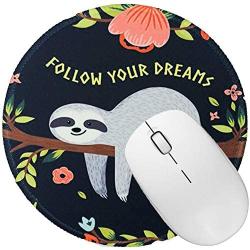 Non Slip Rubber Mouse Pad Beautiful Pattern Desktop 7.9in X7.9in Small Size Computer PC Round Mouse Mat (Baby Sloth)